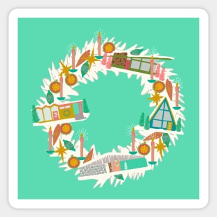 Mid Century Modern Miniature Houses Wreath Sticker